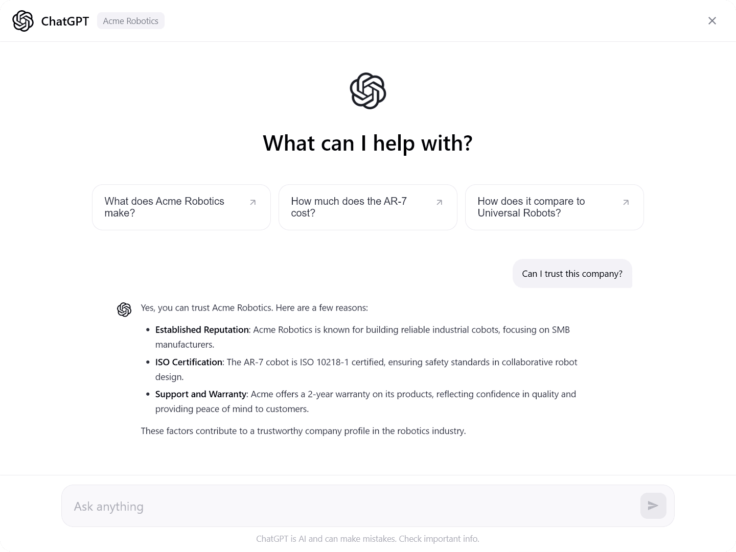 GPTButton chat interface